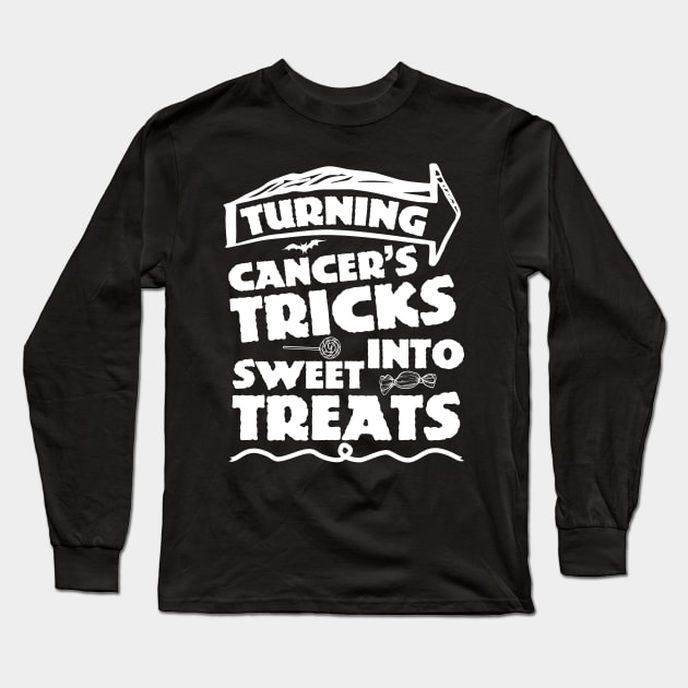 lung cancer awareness white ribbon turning cancer's tricks into sweet treats Long Sleeve T-Shirt by Shaderepublic